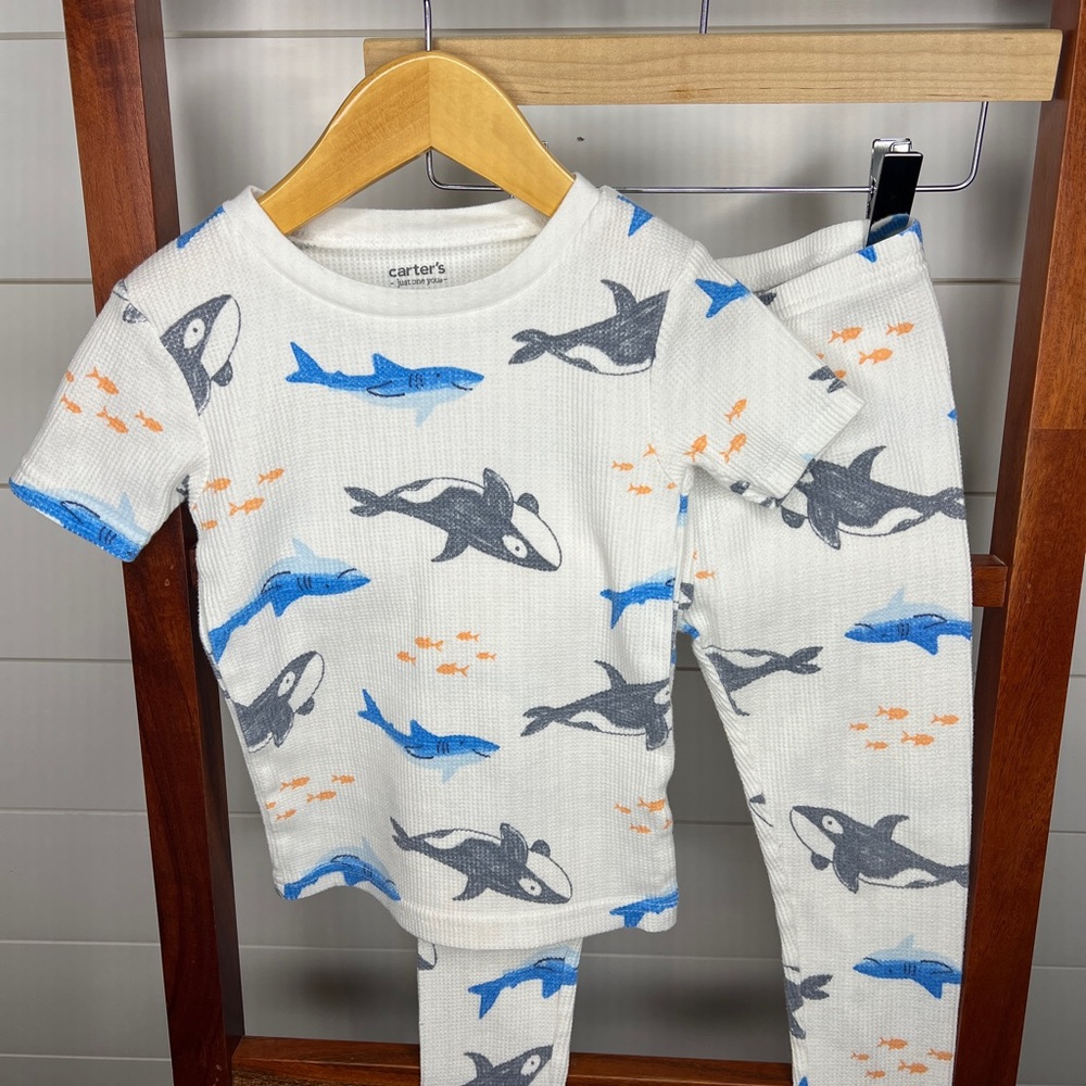Carter's Kids Pajamas - White with Blue and Gray Ocean Print